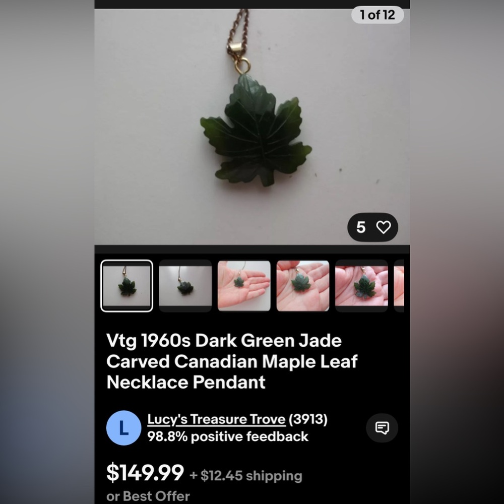 Carved Jade Leaf Pendant Necklace - Picture 4 of 4